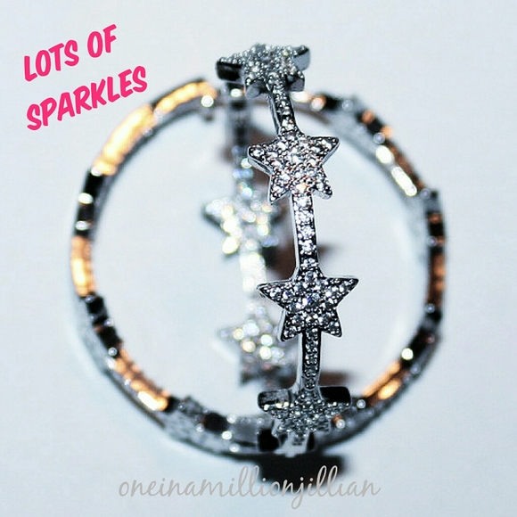 Trendy Pave Star Endless Hoop Earrings - Silver - Picture 4 of 8